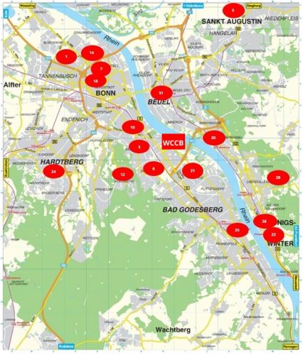 Carte 1: Hótels à Bonn et dans la région